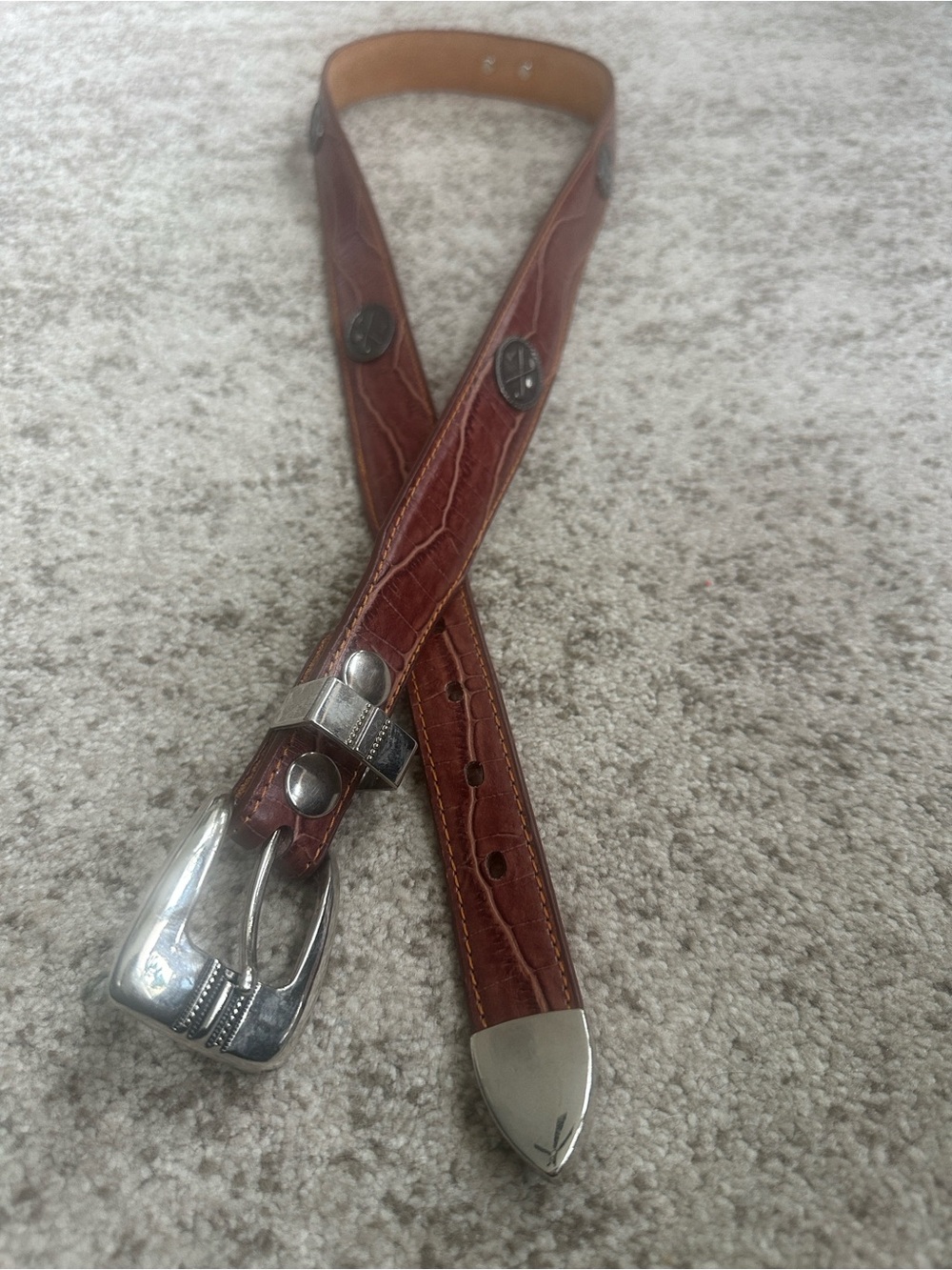 Brown Snakeskin Embossed Leather Men’s Golf Belt L